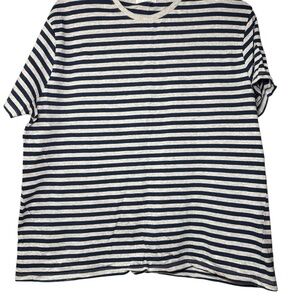 Navy Blue&Silver Classic Striped Short Sleeve Shirt  XL